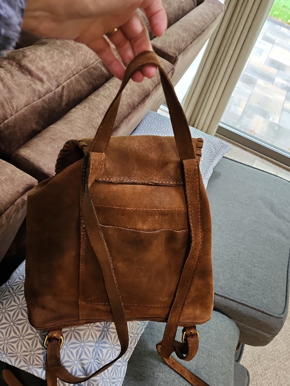 Patricia Nash Chestnut Brown Suede Backpack with Brass Clasp - Picture 8 of 8